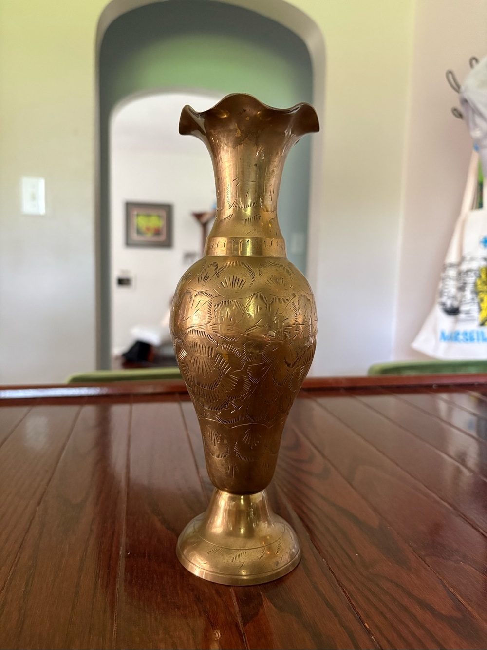 Vintage Etched Brass Vase